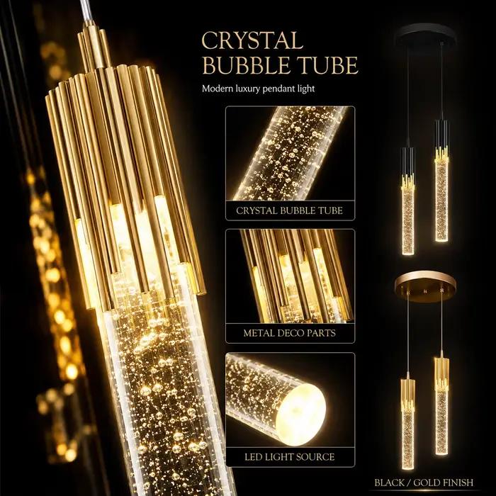 Suspension LED moderne en cristal noir et or