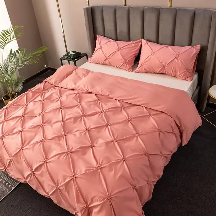 Ensemble de housse de couette plissée à pincement 3D de haute qualité 220x240 couleur unie simple Double