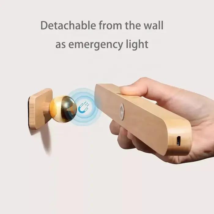Lampe de chevet murale LED sans fil en bois