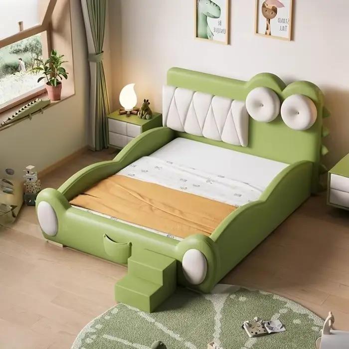 135x200cm cadres nouveau lit simple vert King Size Queen luxe complet enfants garde-corps lit pour garçons toboggan chambre meubles modernes
