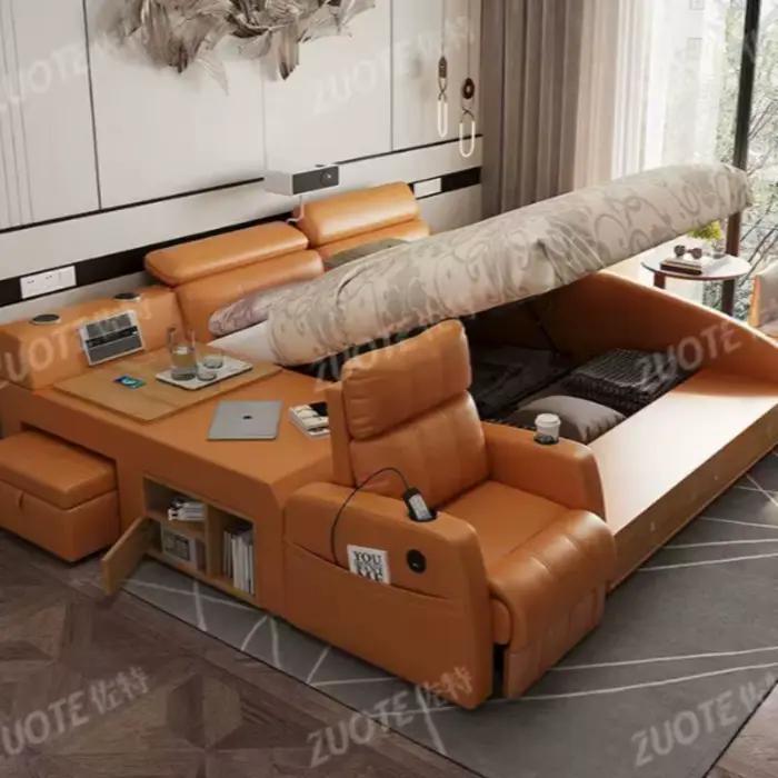 Lit de chambre en cuir avec table de toilette intégrée