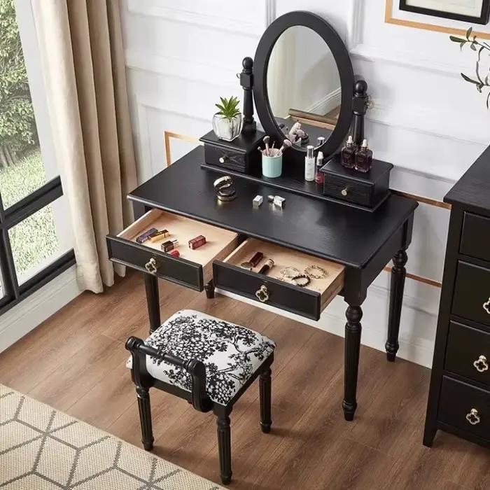 Filles noir miroir Coiffeuse tabouret accessoires Design moderne