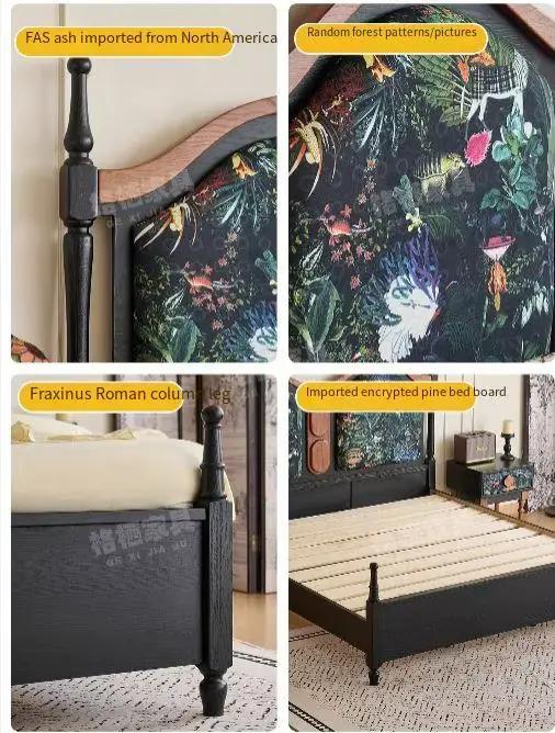180x200cm français rétro frêne lits doubles 2 personnes cadres en bois massif King Size reine luxe Double tête de lit meubles de chambre