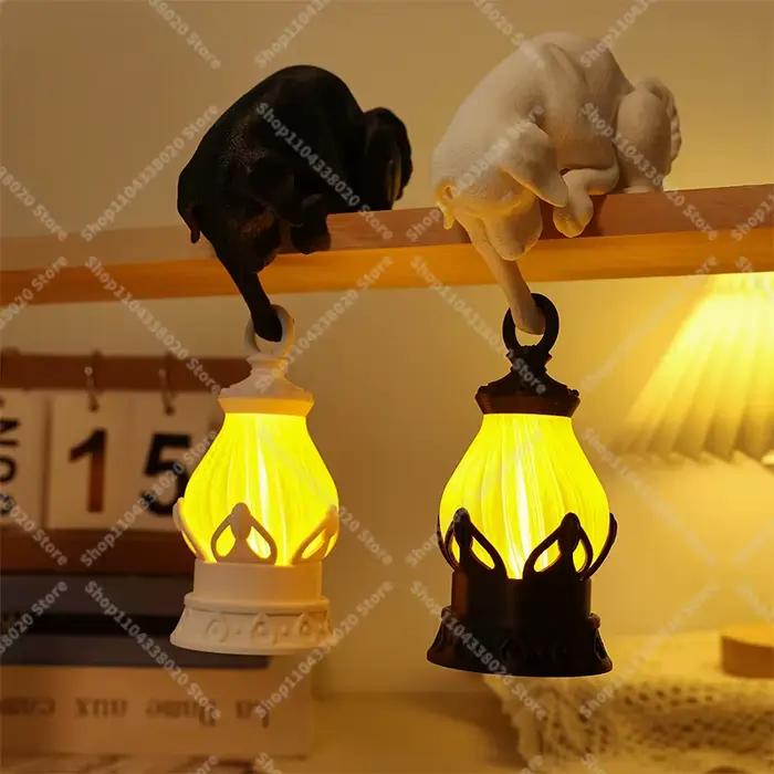 Veilleuse en forme de chat/chien - Lampe de bureau créative pour la décoration de la maison, décoration d'étagère de bibliothèque, lumière chaude pour chambre à coucher et salon