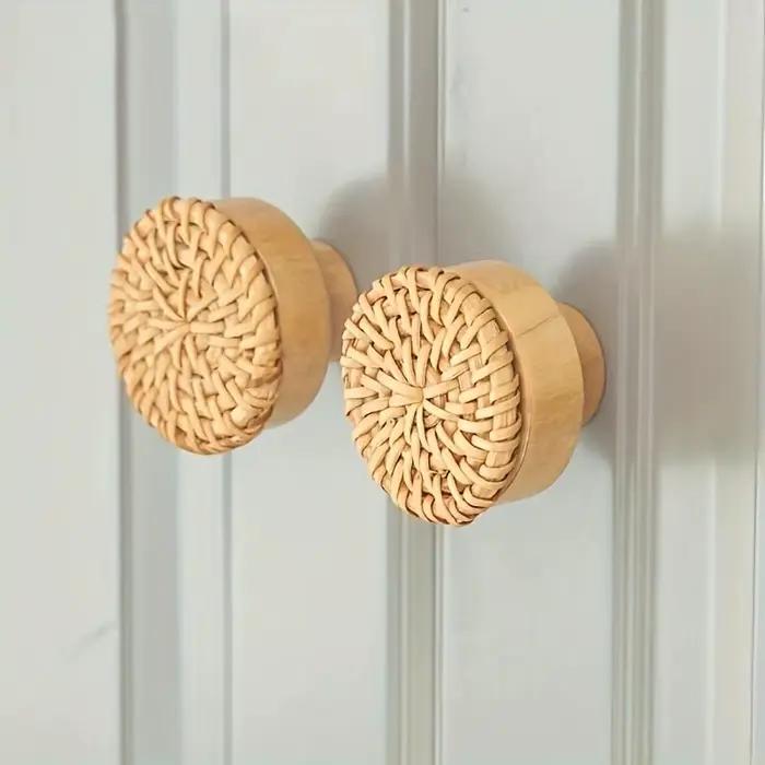 Paquet de 6 boutons de commode en rotin Boho