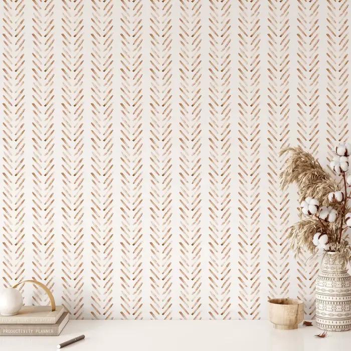 Papier peint Boho Terracotta à chevrons