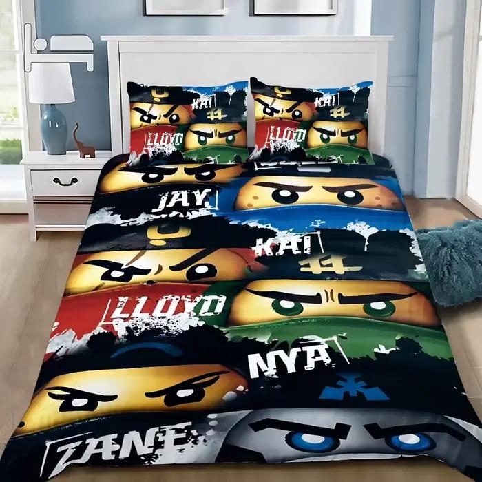 Housse de couette jeu de dessin animé taie d'oreiller ensemble de literie garçon fille chambre décoration enfants-n-ninjagos-cadeau simple Double grande taille