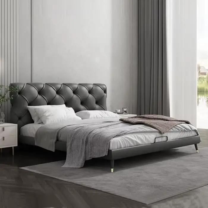 Lits fantaisie De luxe cadre rembourré double tables De chevet lit chambre nordique Camas De Matrimonio dortoir meubles accessoires