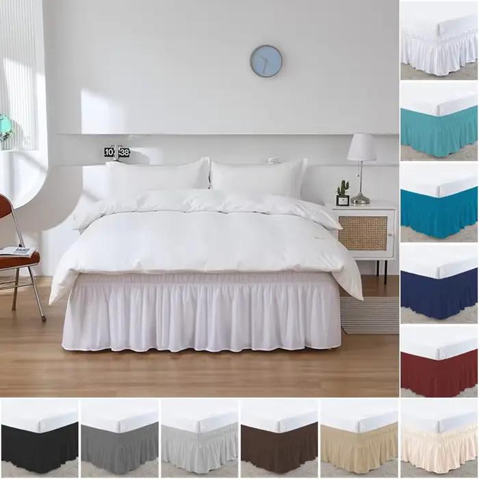 1 jupe de lit élégante unie à volants avec housse de lit ajustable élastique multi-tailles