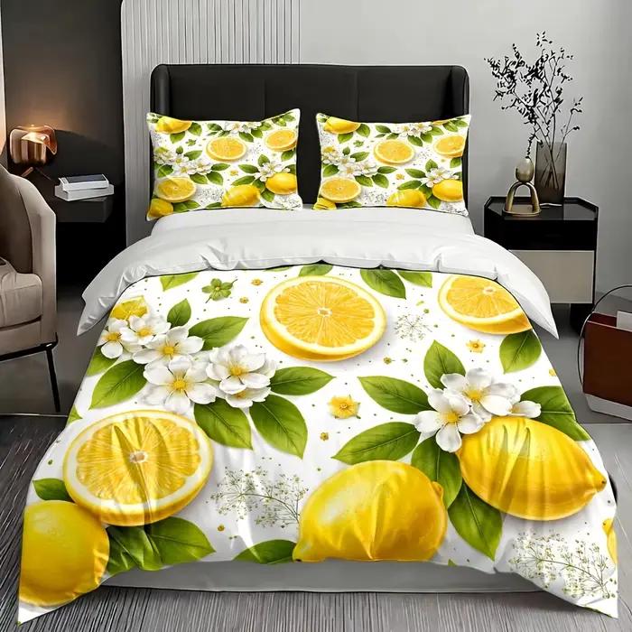 Ensemble de housse de couette 3 pièces motif citron frais et floral