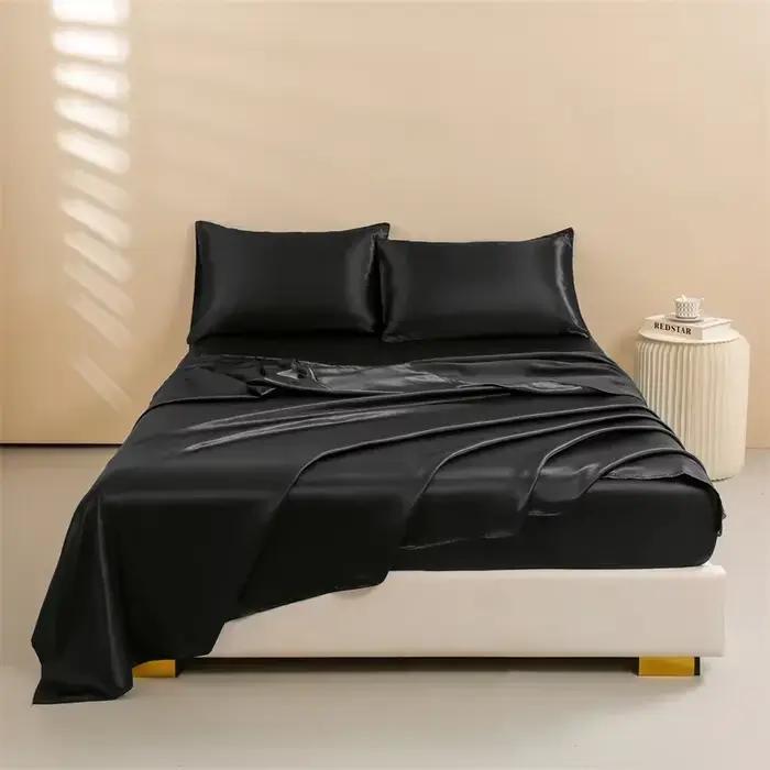 Draps de lit en satin, ensemble de draps Queen Size