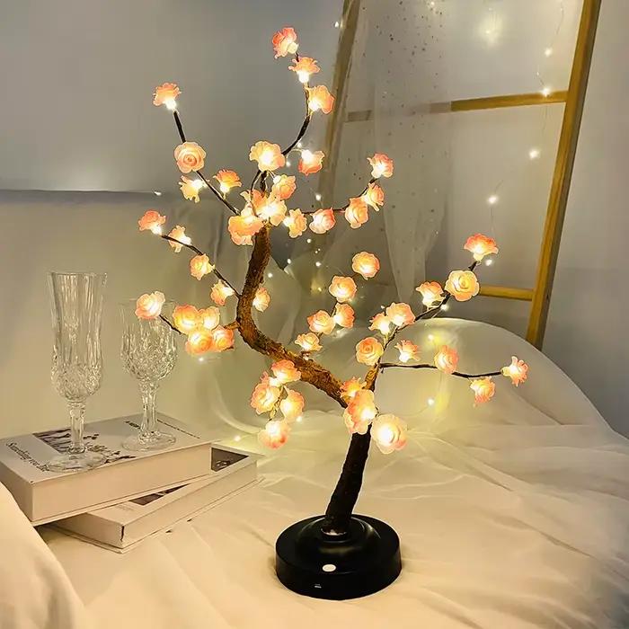 Lampe de Table en Forme d'Arbre à LED Rose