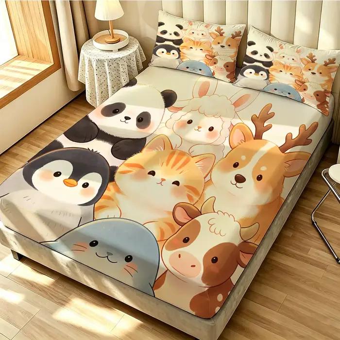 Ensemble de draps de lit imprimés d'animaux mignons de dessin animé