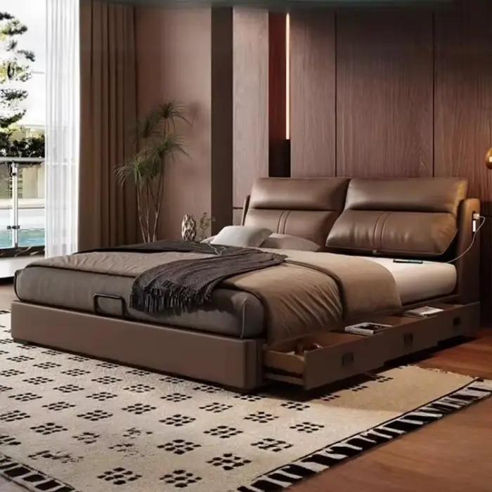 180x200cm 3 tiroirs cadres lits doubles en cuir Composite pleine taille King Size