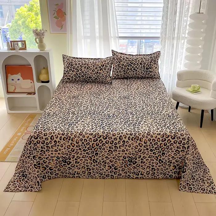 Draps de Lit Plats Imprimé Léopard pour Lit Double, Simple/Queen/King, 150x200
