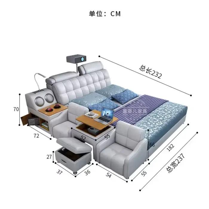 Lit plateforme intelligent et moderne en cuir de luxe 180x200 cm avec rangement