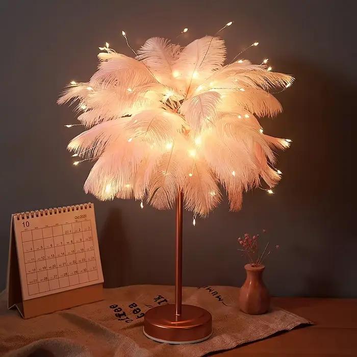 Lampe de Table créative en plumes avec télécommande