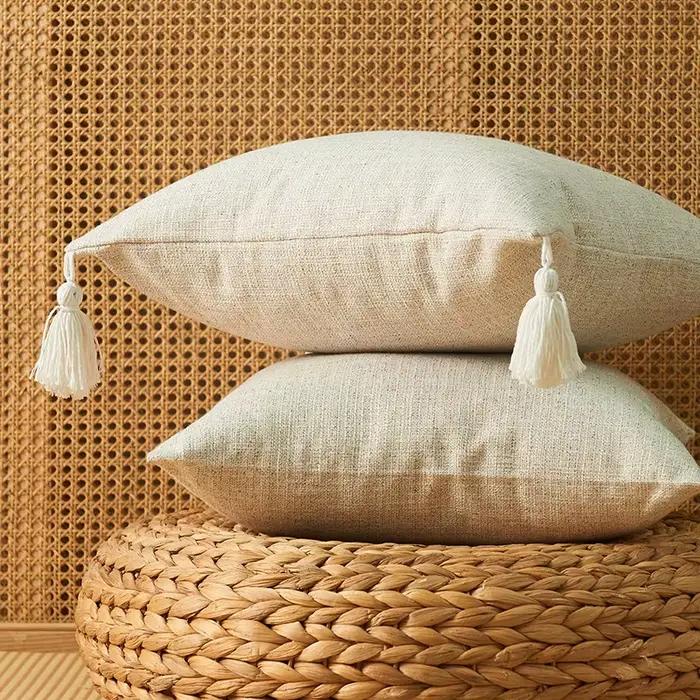 Housse de coussin en lin rustique