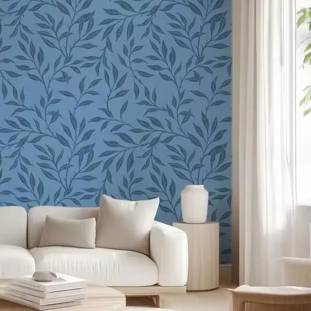 Papier peint esthétique aux feuilles bleues