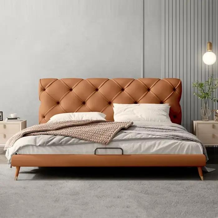 Lits fantaisie De luxe cadre rembourré double tables De chevet lit chambre nordique Camas De Matrimonio dortoir meubles accessoires