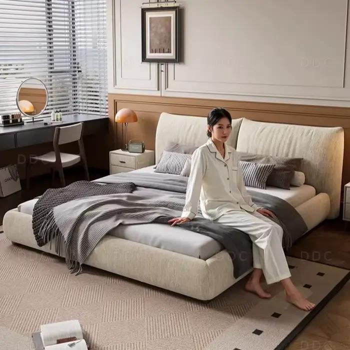 Lit double en tissu chenille pour chambre à coucher