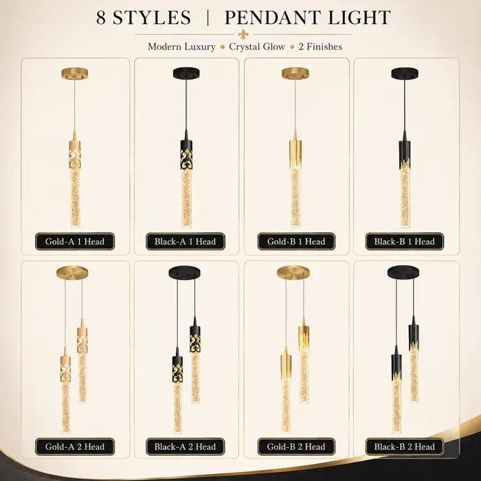 Suspension LED moderne en cristal noir et or