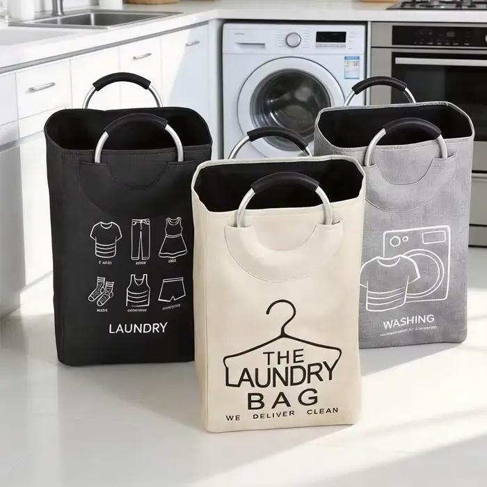 Panier à linge pliable en lin avec poignées