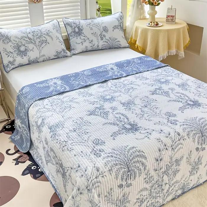 3 pièces housse de lit matelassée ondulée ultra douce à imprimé floral ensemble multi-pièces (1