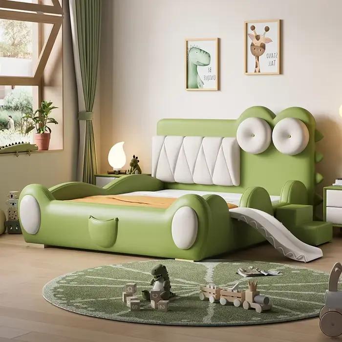 135x200cm cadres nouveau lit simple vert King Size Queen luxe complet enfants garde-corps lit pour garçons toboggan chambre meubles modernes