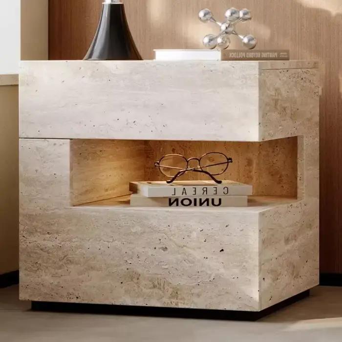 Table de chevet suspendue intelligente de style travertin moderne avec lampe