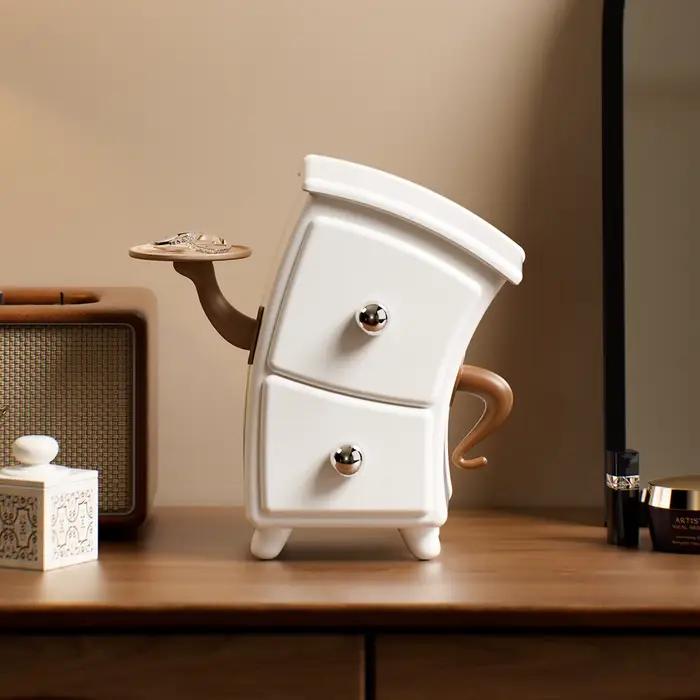 Boîte de rangement créative pour commode avec 2 tiroirs et plateau latéral pour bijoux