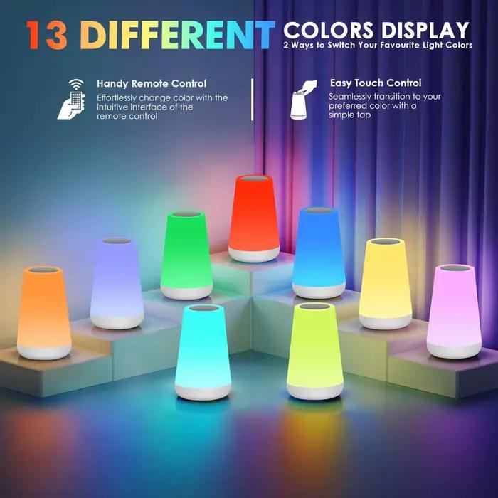 LED 13 couleur changeante veilleuse télécommande tactile USB Rechargeable RGB lampe de nuit lampe à intensité variable Portable Table lampe de chevet