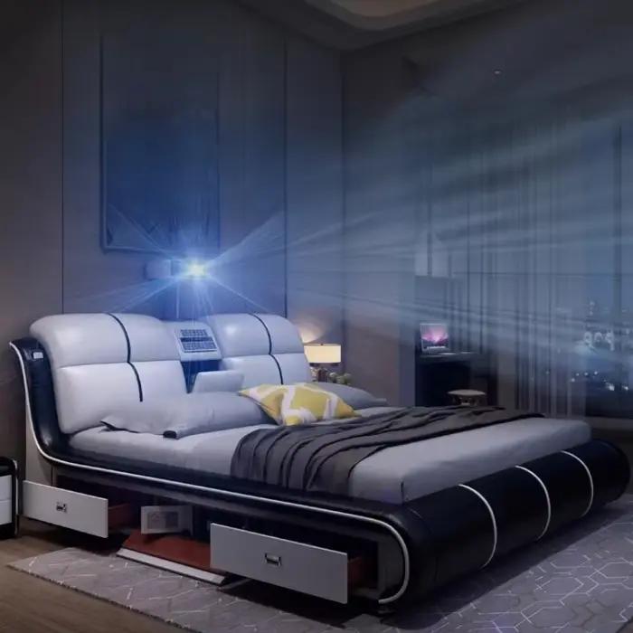 Design chambre principale lit moderne esthétique crème lit De luxe tables De nuit Queen Size salon Camas De dortoir accessoires pour la maison