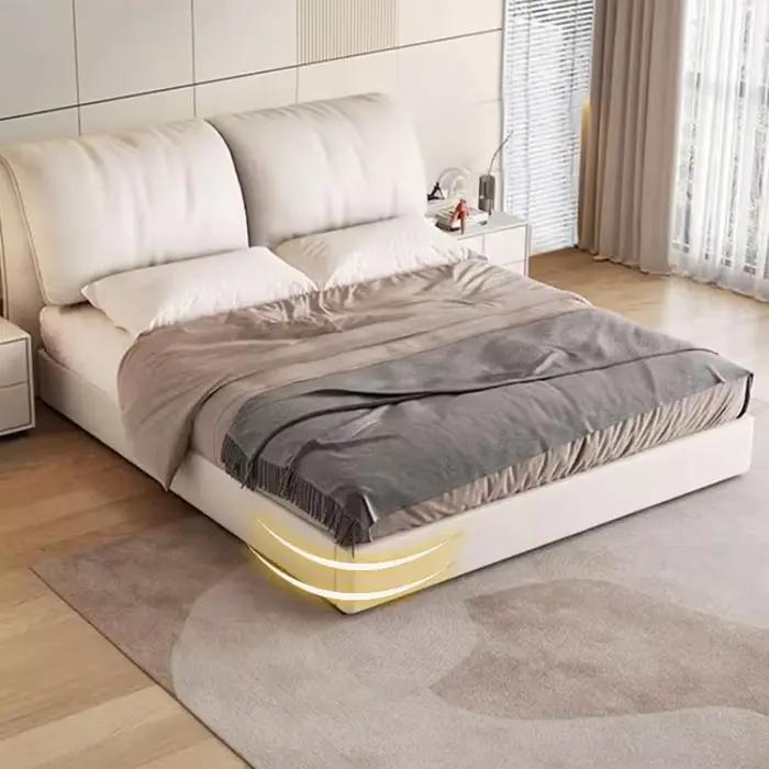 Lit Moderne Unique Minimaliste Rembourré avec Rangement pour Chambre à Coucher Double – Accessoires Maison Français pour le foyer