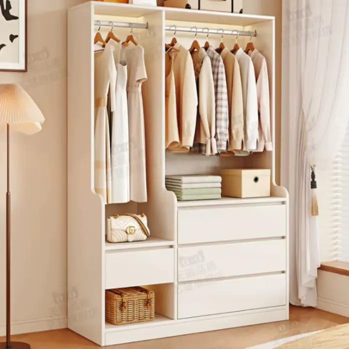 Armoire d'angle ouverte avec tiroirs pour vêtements