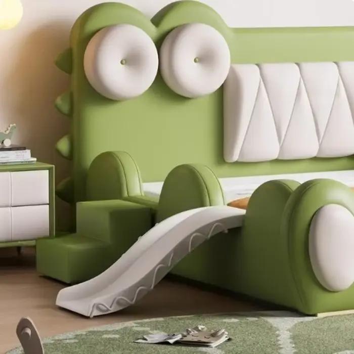 135x200cm cadres nouveau lit simple vert King Size Queen luxe complet enfants garde-corps lit pour garçons toboggan chambre meubles modernes