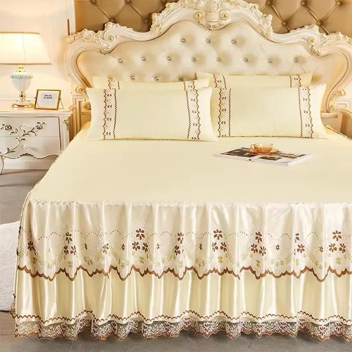 Ensemble de 3 pièces de jupe de lit en dentelle douce