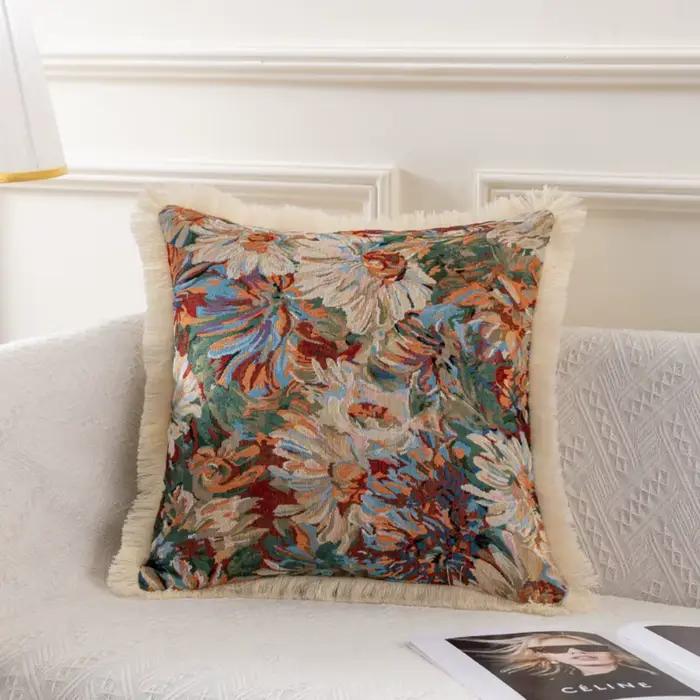 Oreiller Floral Vintage en coton et lin
