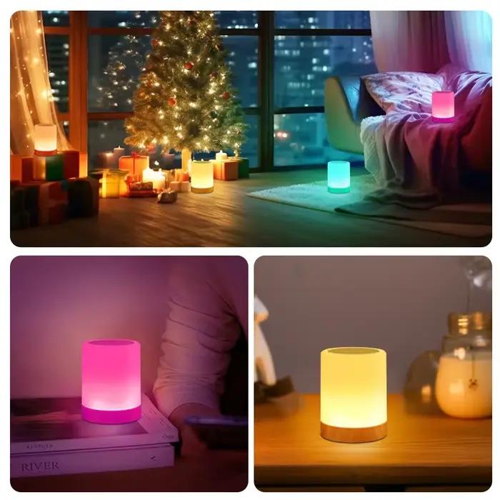 Lampe de table de chevet en grain de bois
