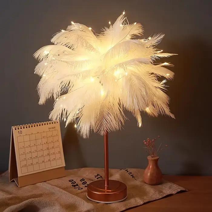 Lampe de Table créative en plumes avec télécommande