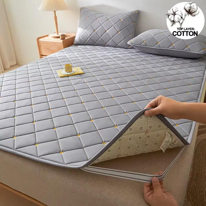 Housse de matelas matelassée de luxe – Souche supérieure brodée 100 % coton