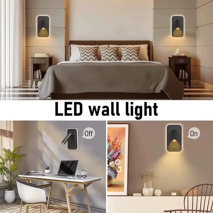 Applique murale rotative à LED avec interrupteur et port USB