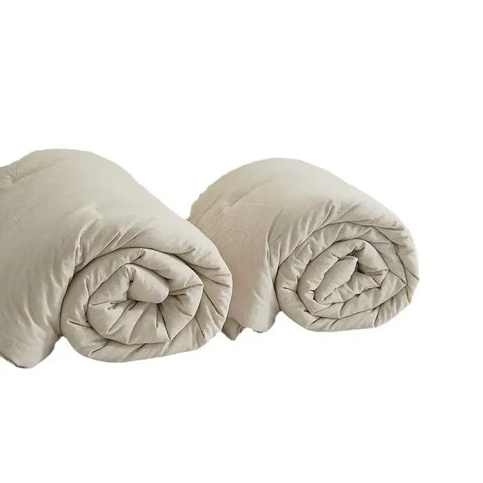Couette de lit double en coton et lin de soja uni pour couple
