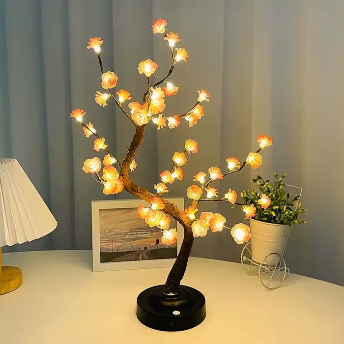 Lampe de Table en Forme d'Arbre à LED Rose