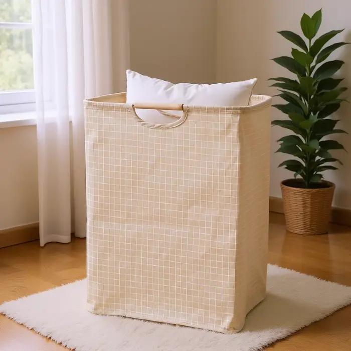 Panier à linge pliable en coton et lin avec poignées pour chambre à coucher