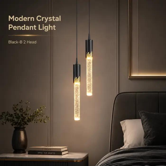 Suspension LED moderne en cristal noir et or