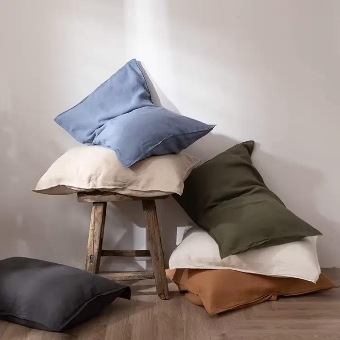 Taies d'oreiller 100% lin pur pour lit