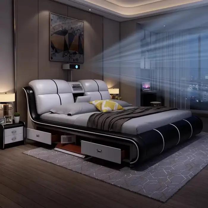 Design chambre principale lit moderne esthétique crème lit De luxe tables De nuit Queen Size salon Camas De dortoir accessoires pour la maison