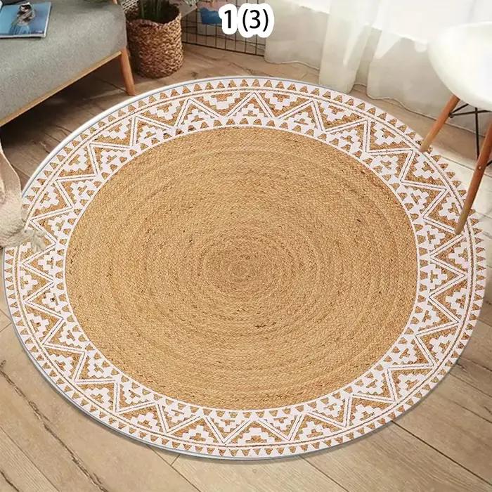 Tapis rond à texture imitation jute naturelle
