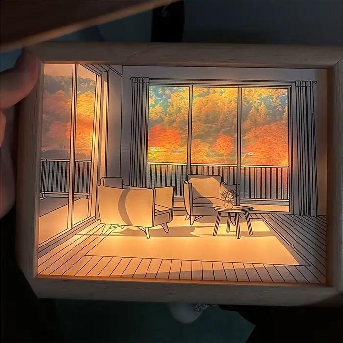 INS LED lumière décorative peinture chevet photo japon Anime Style créatif moderne simuler soleil dessin veilleuse cadeau